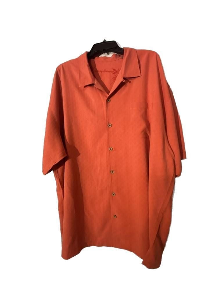 Tommy Bahama Men's Coral Solid 100% Silk Short Sleeve Button-Down Camp Shirt Xxl